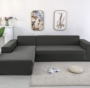 Housse de canapé de protection 3 +2 places en L d’angle en polyester pour meubles de maison douce luxueuse – noir